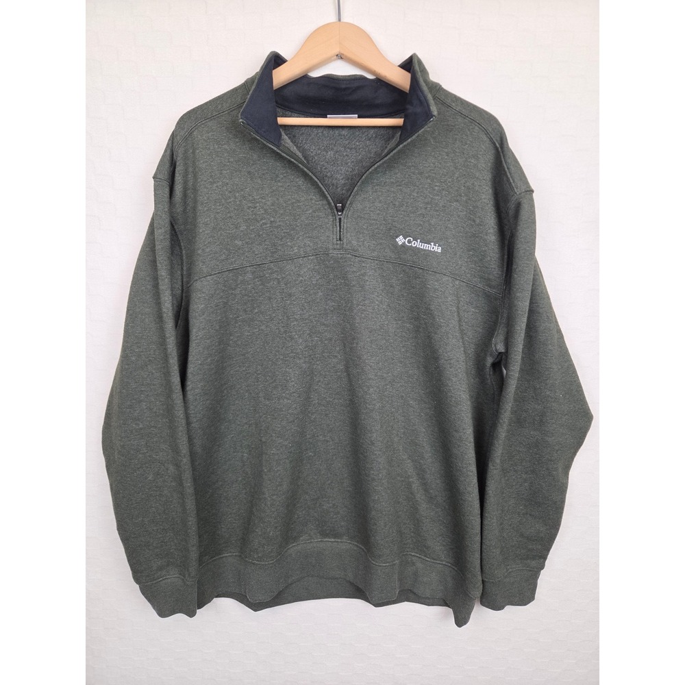 Columbia Quarter Zip Pullover Mens XL Fleece Heather Green Mock Neck Sweatshirt